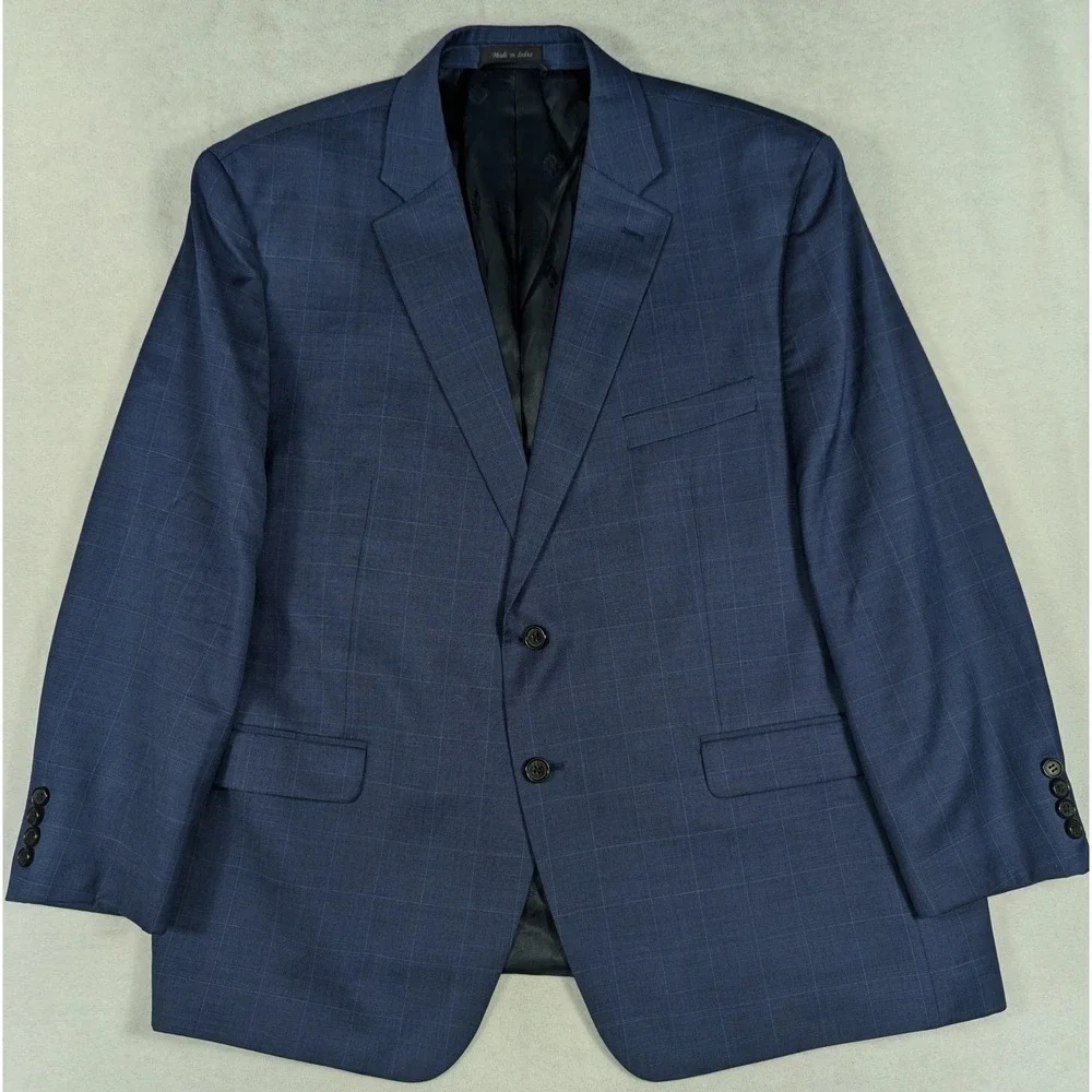 Lauren Ralph Lauren Mens Blue Windowpane 100% Wool 2-Piece Suit 46S 40W 28L